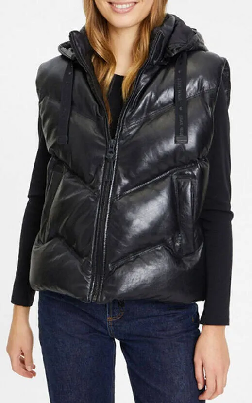 Women's black quilted leather vest namica