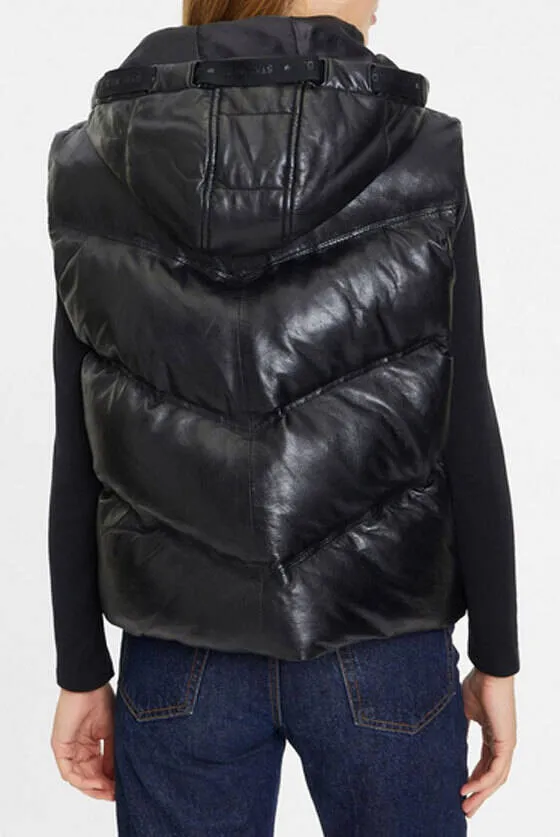 Women's black quilted leather vest namica