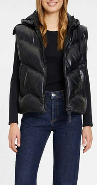 Women's black quilted leather vest namica