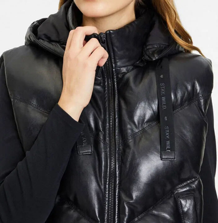 Women's black quilted leather vest namica