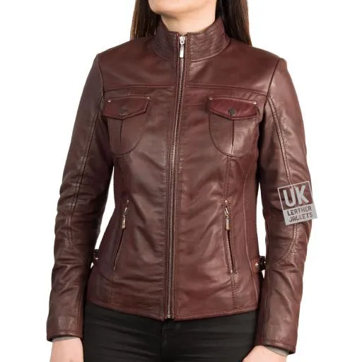 Women's Burgundy Leather Jacket - Lucille | Free UK Delivery