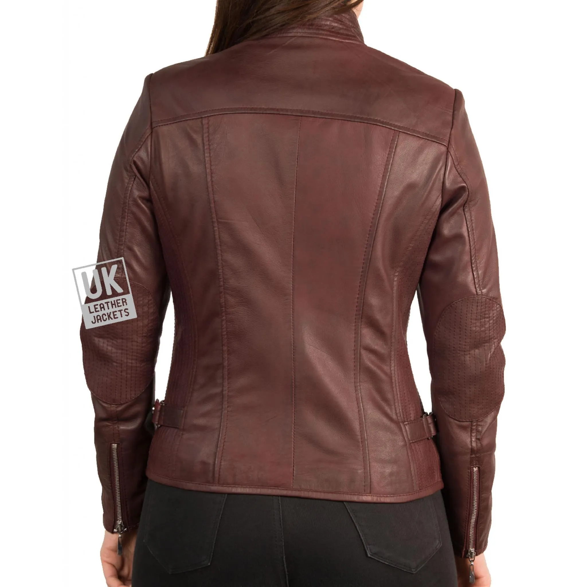 Women's Burgundy Leather Jacket - Lucille | Free UK Delivery