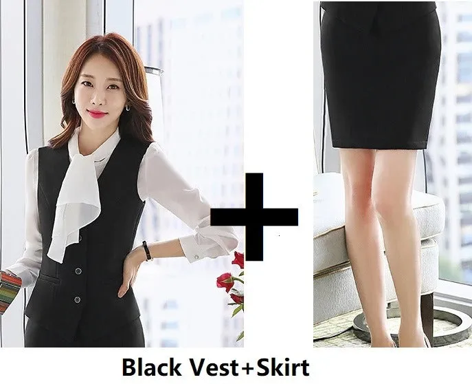 Women's Formal Business Style Office Work Wear Vest with Skirt 2pcs Set