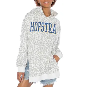 Women's Gameday Couture White Hofstra University Pride Home Team Advantage Leopard Print Oversized Side-Slit Pullover Hoodi