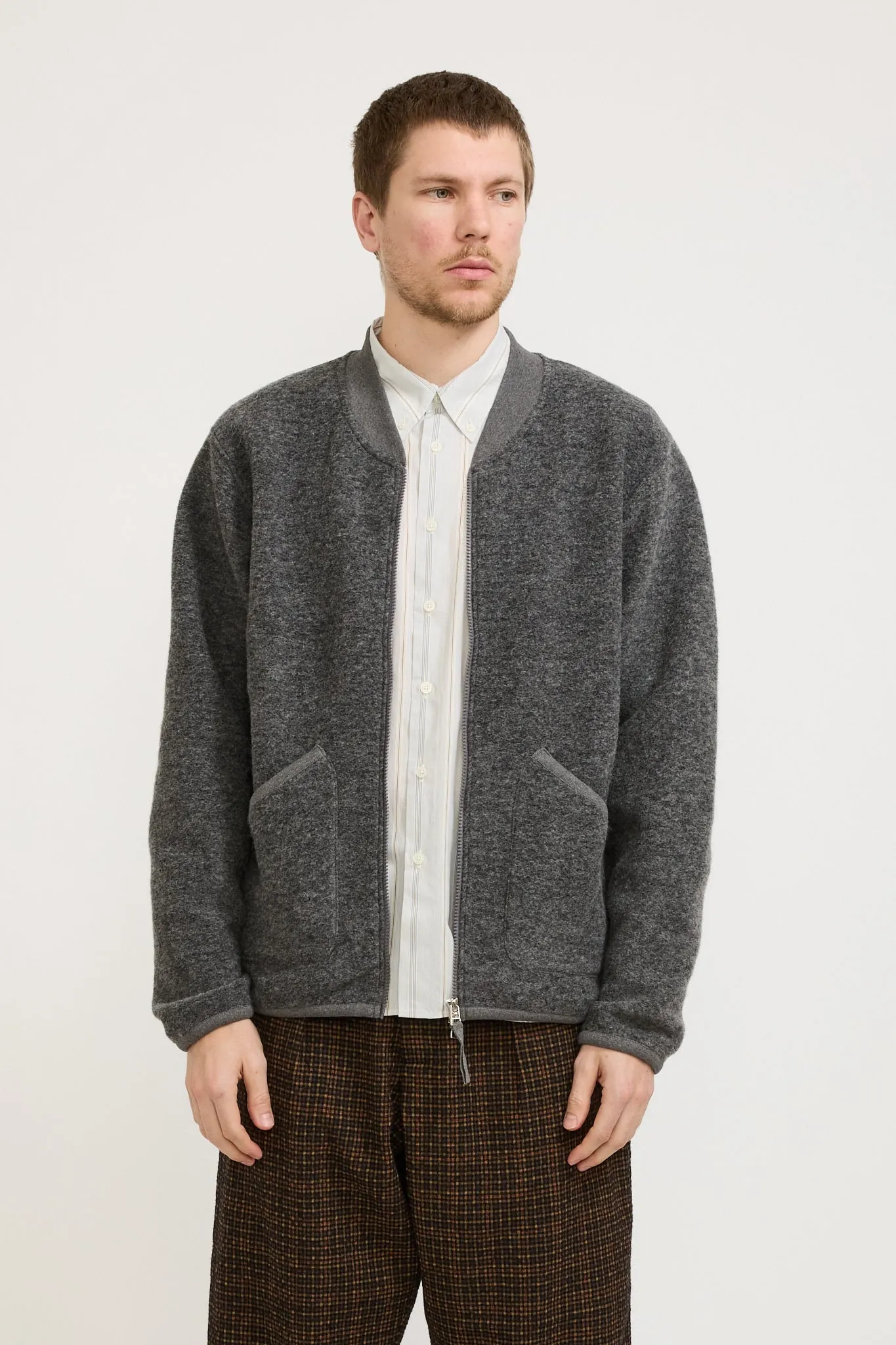 Wool Fleece Zip Bomber Grey Marle