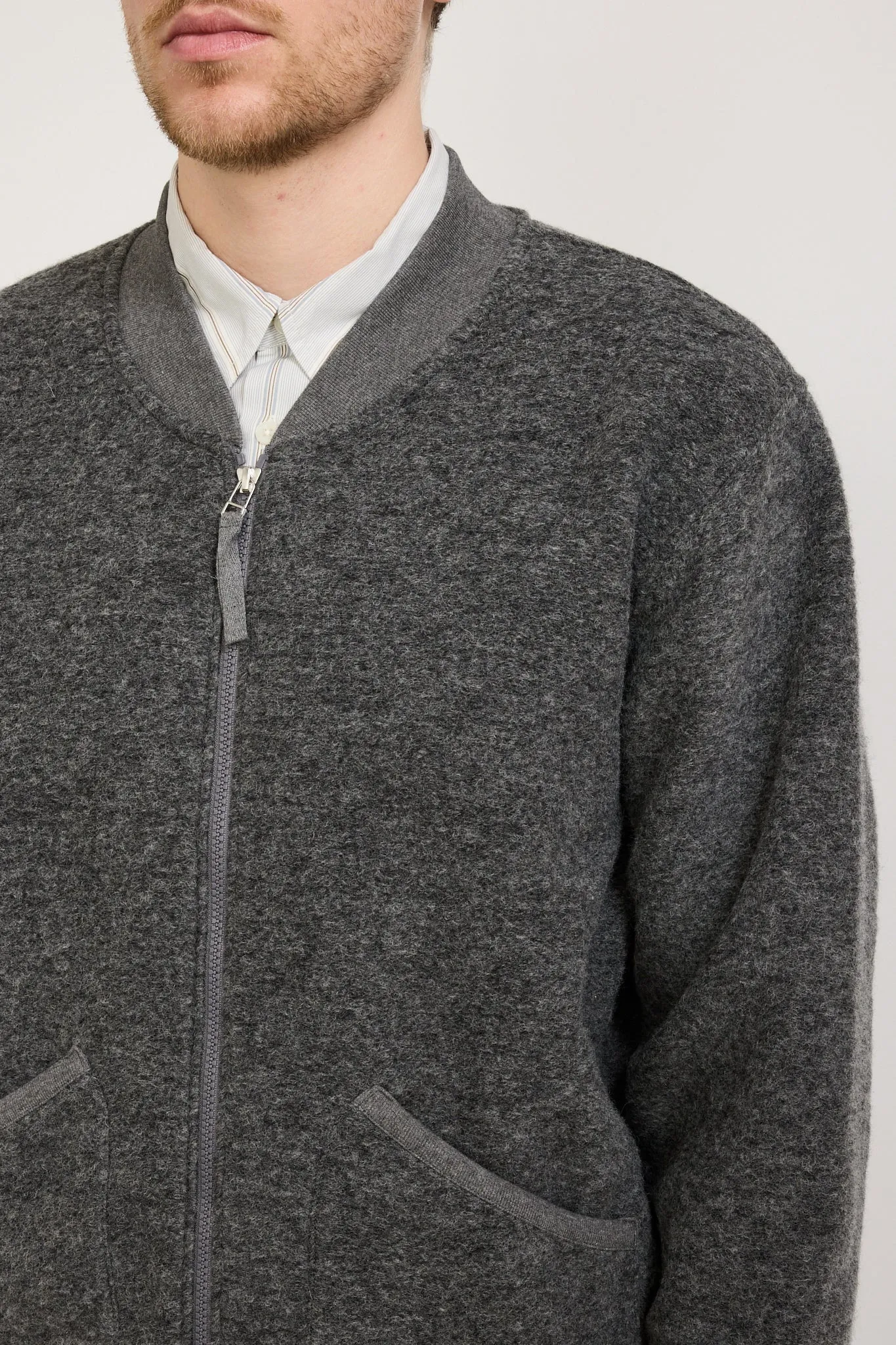 Wool Fleece Zip Bomber Grey Marle