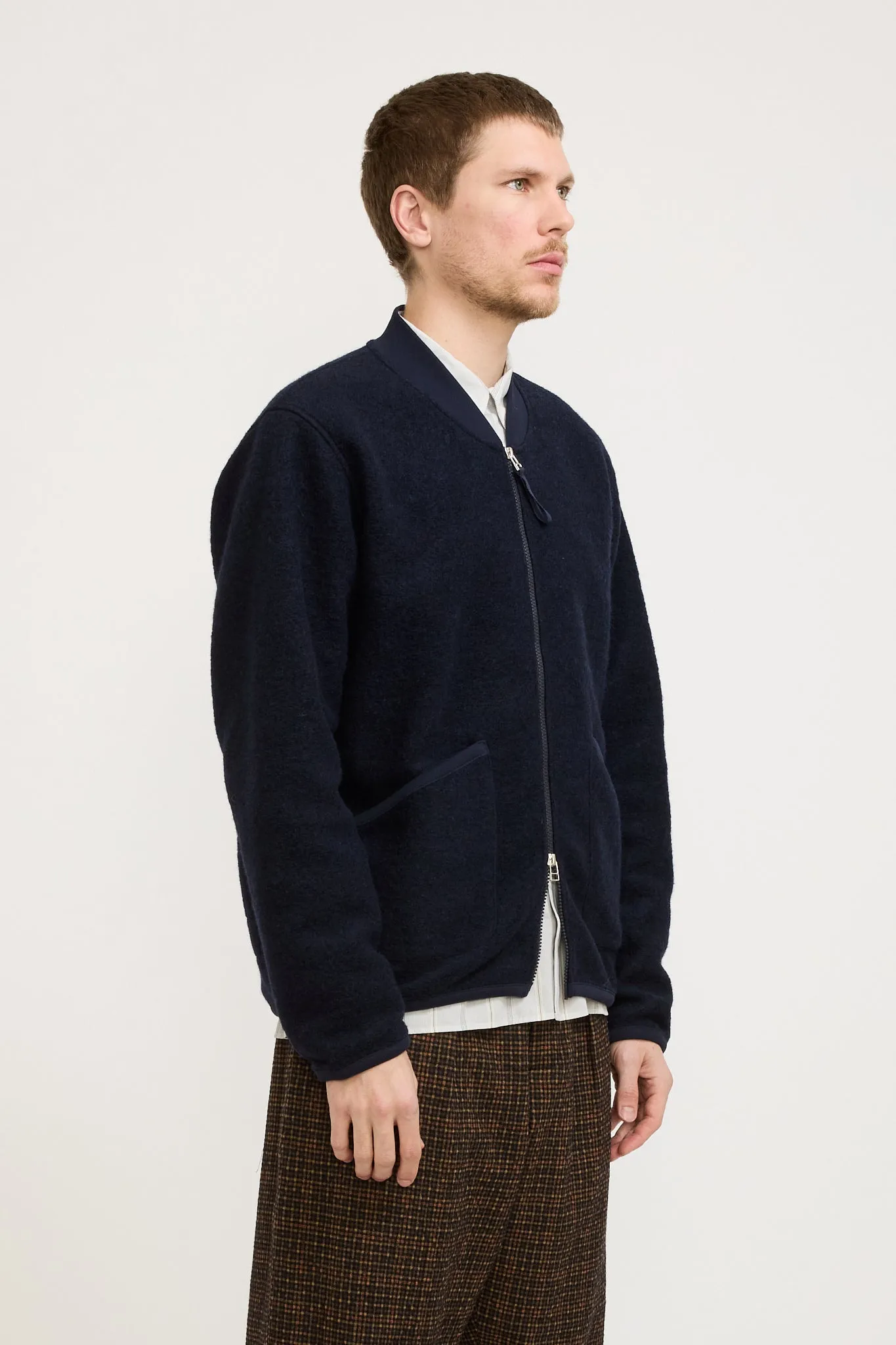 Wool Fleece Zip Bomber Navy