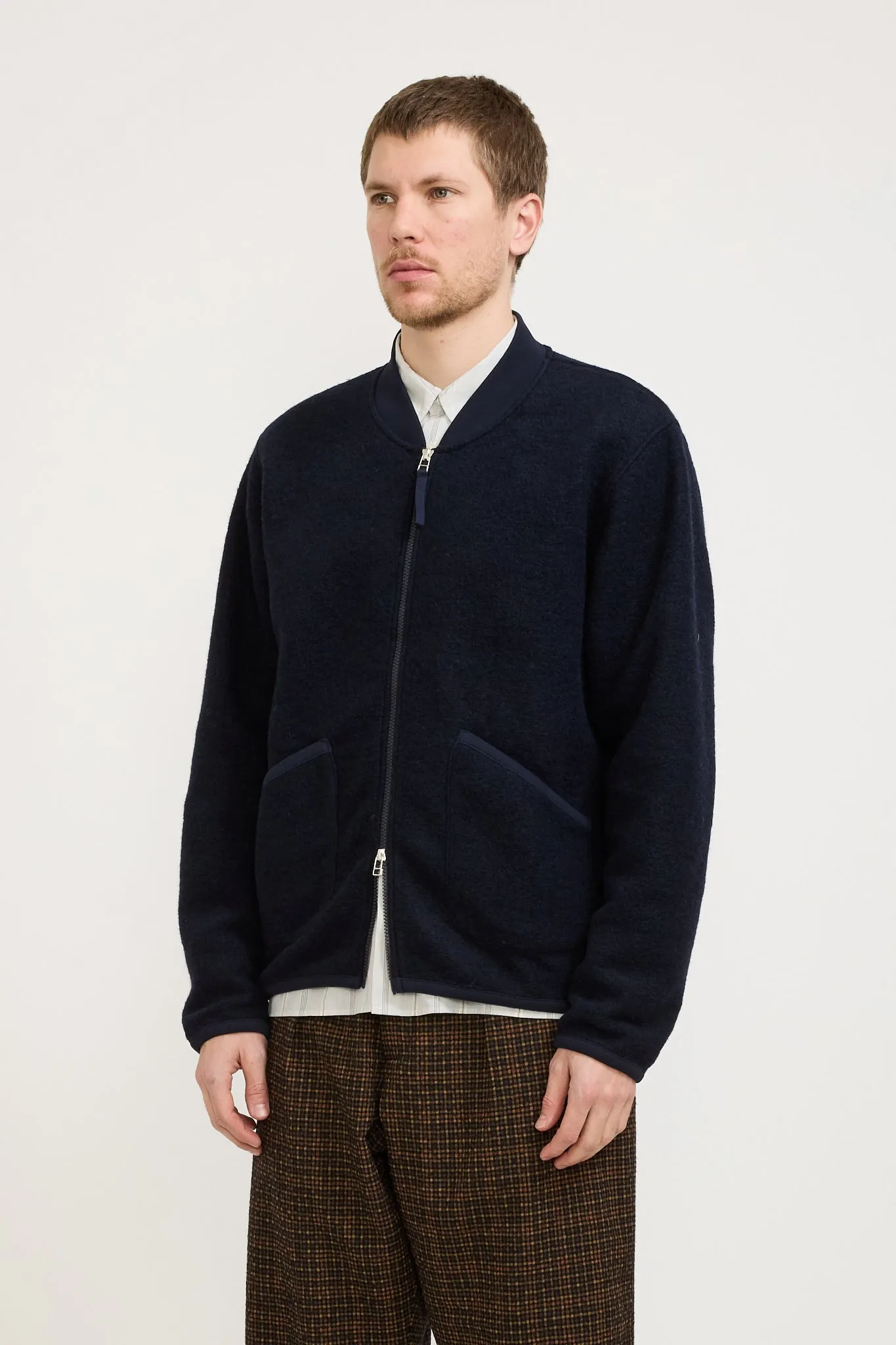 Wool Fleece Zip Bomber Navy