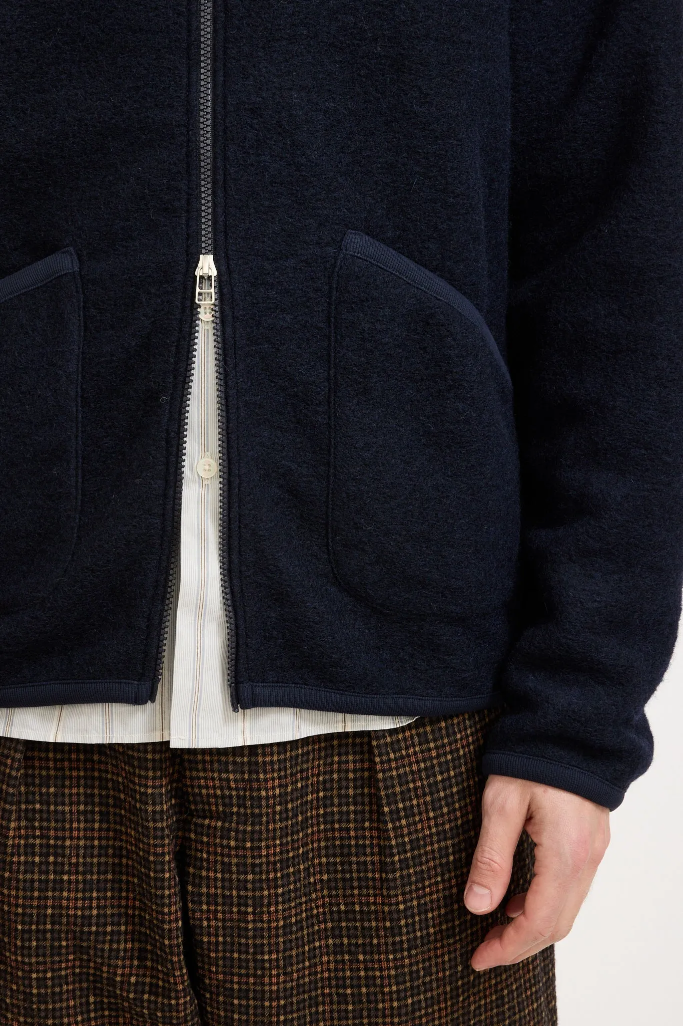 Wool Fleece Zip Bomber Navy