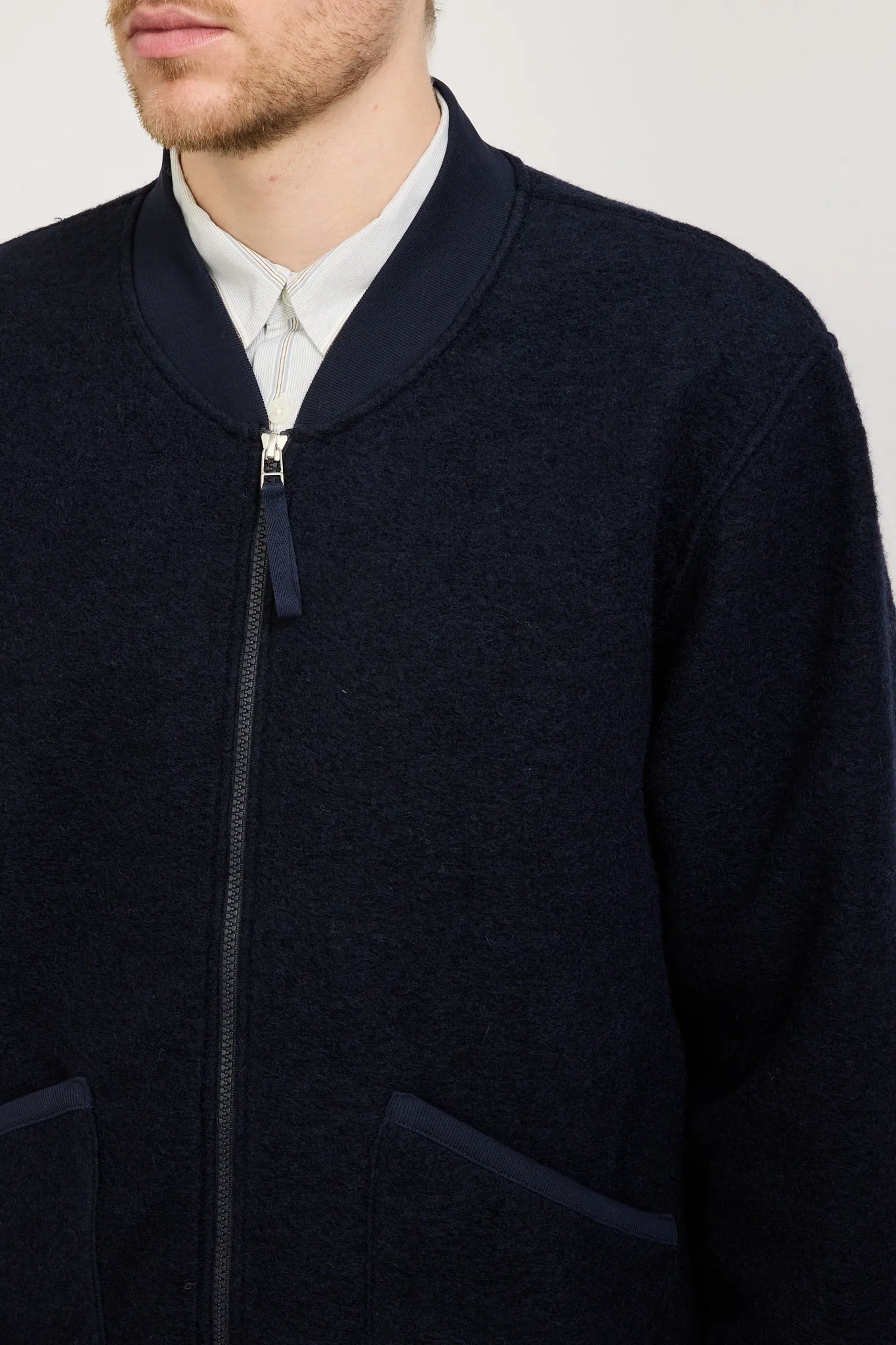 Wool Fleece Zip Bomber Navy