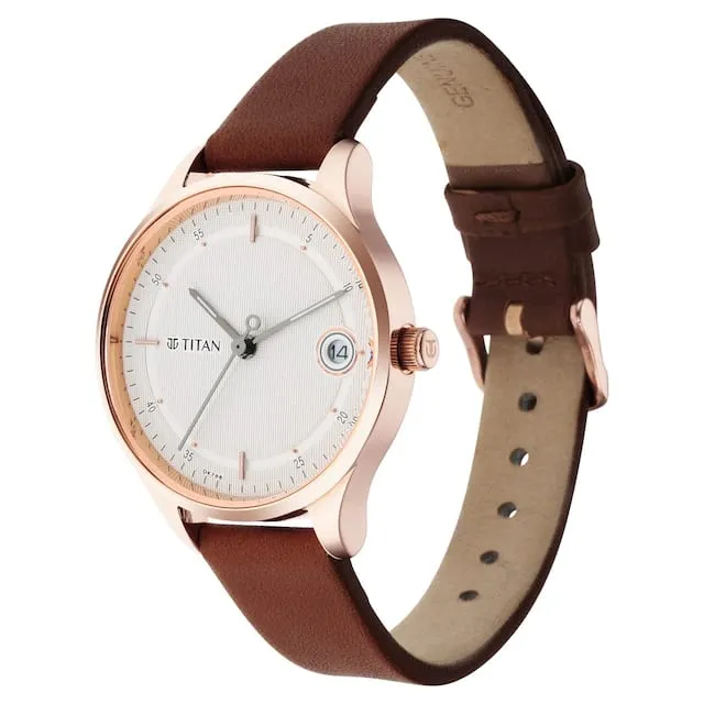 Workwear Analog Women White Dial & Leather Strap