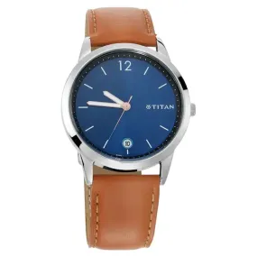 Workwear Men Blue Dial & Brown Leather Strap