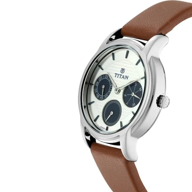 Workwear Women White Dial & Leather Strap