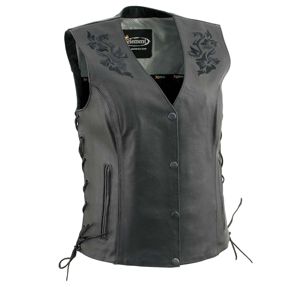 Xelement XS24004 Ladies ‘Gemma’ Black Leather Vest with Side Lace Adjustment