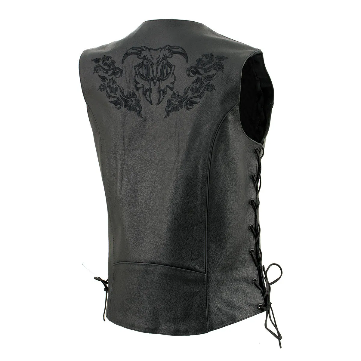 Xelement XS24004 Ladies ‘Gemma’ Black Leather Vest with Side Lace Adjustment