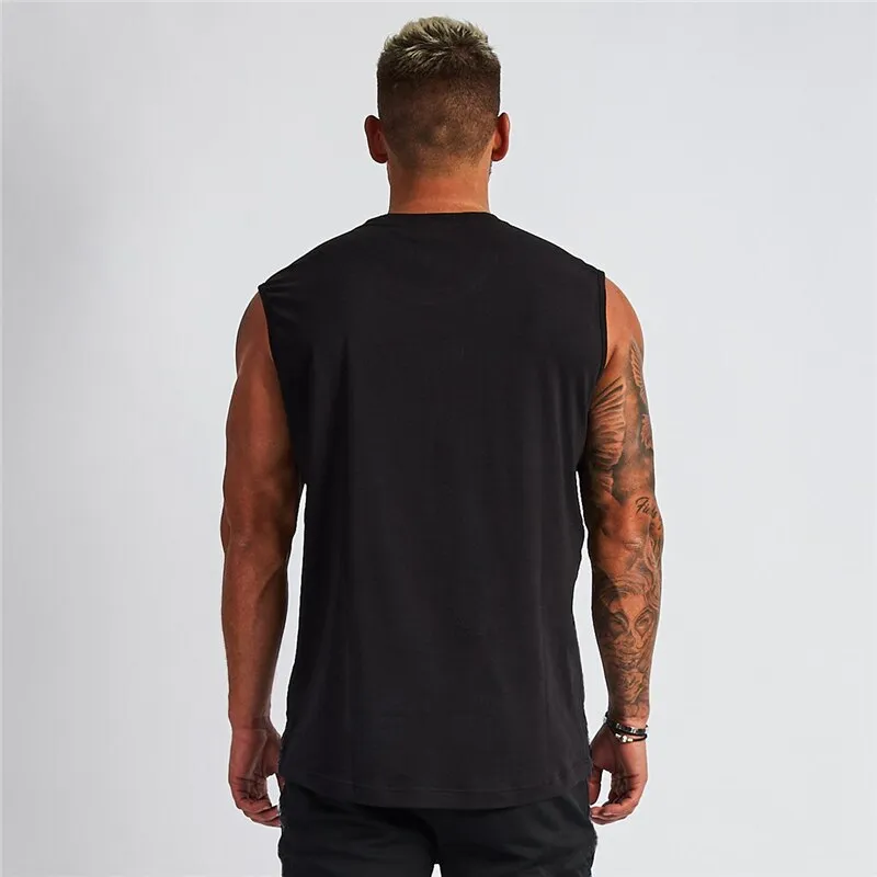 Xituodai Summer Plain Cotton Fitness Mens Gym Tank Top Curved Hem V neck Gym Stringer Vest Bodybuilding Clothing Muscle Sleevele