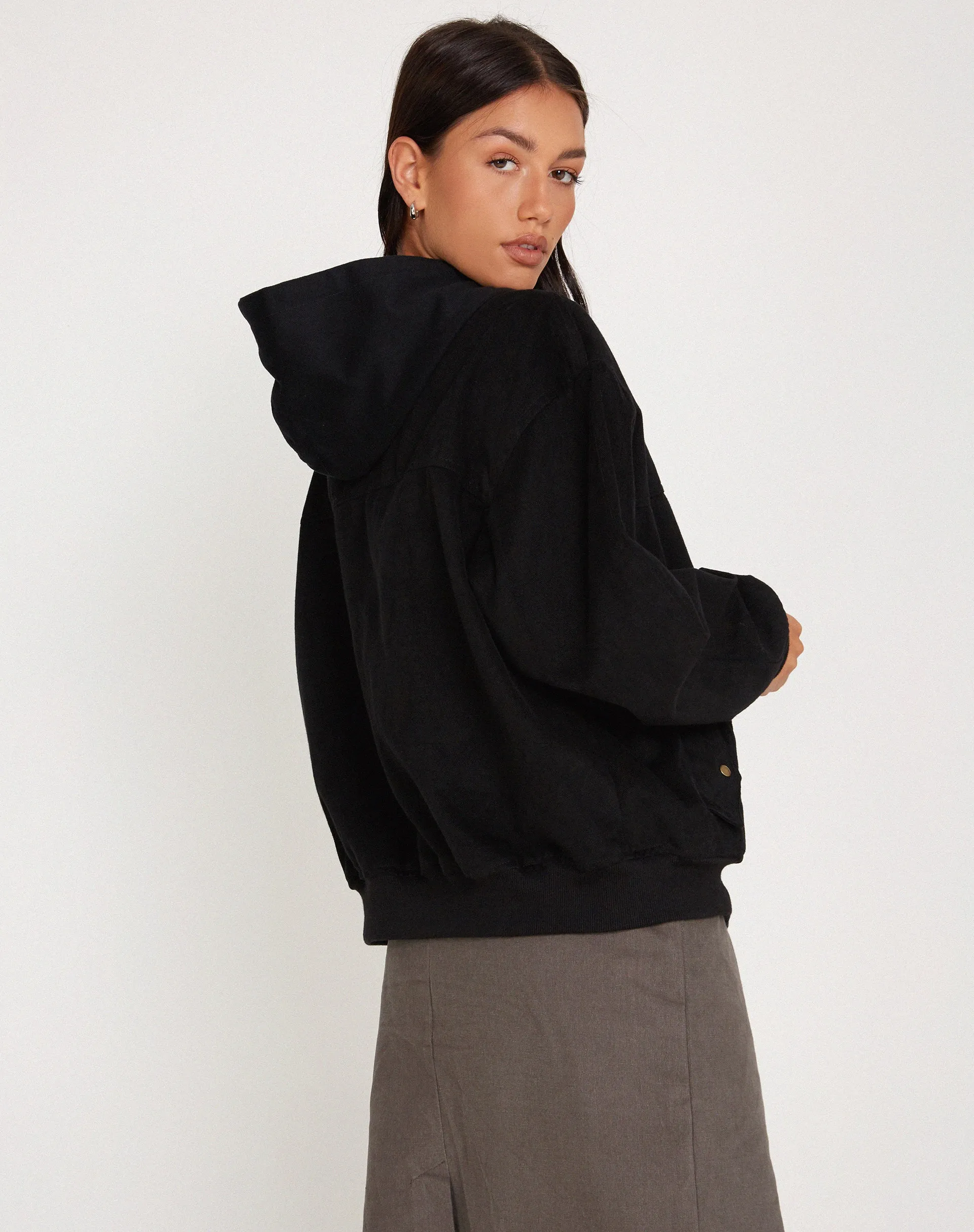 Yun Hooded Utility Bomber Jacket in Black