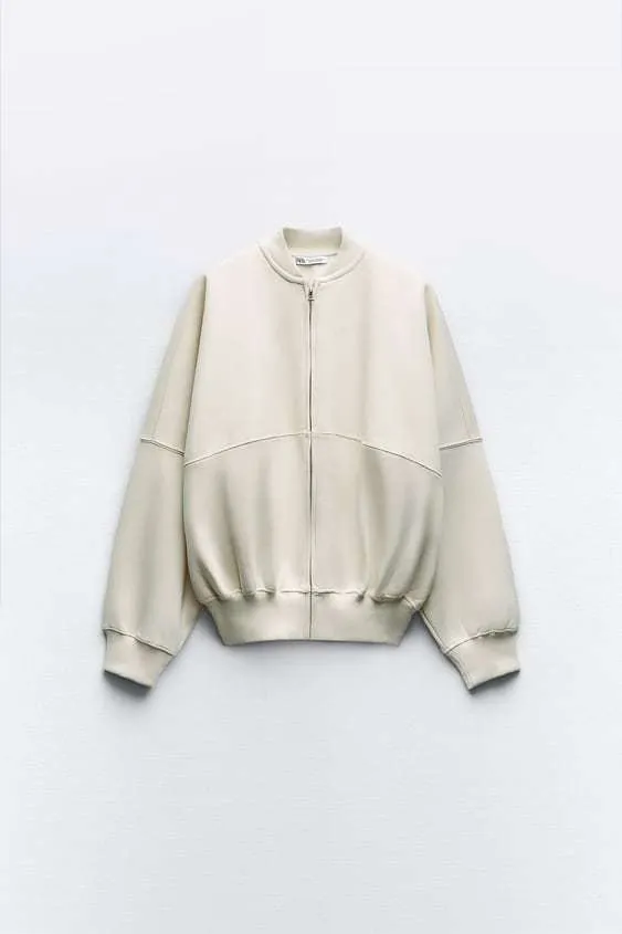 ZARA  |ZIPPERED BOMBER SWEATSHIRT