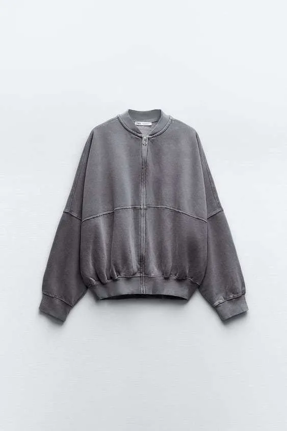 ZARA  |ZIPPERED BOMBER SWEATSHIRT