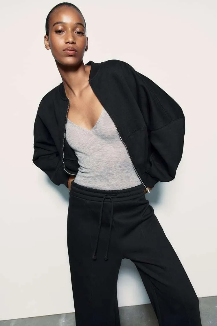 ZARA  |ZIPPERED BOMBER SWEATSHIRT