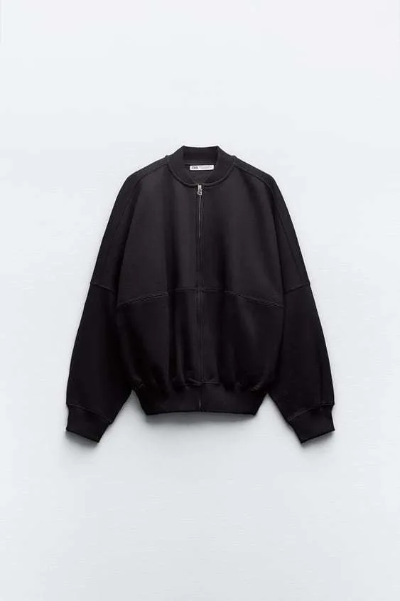 ZARA  |ZIPPERED BOMBER SWEATSHIRT