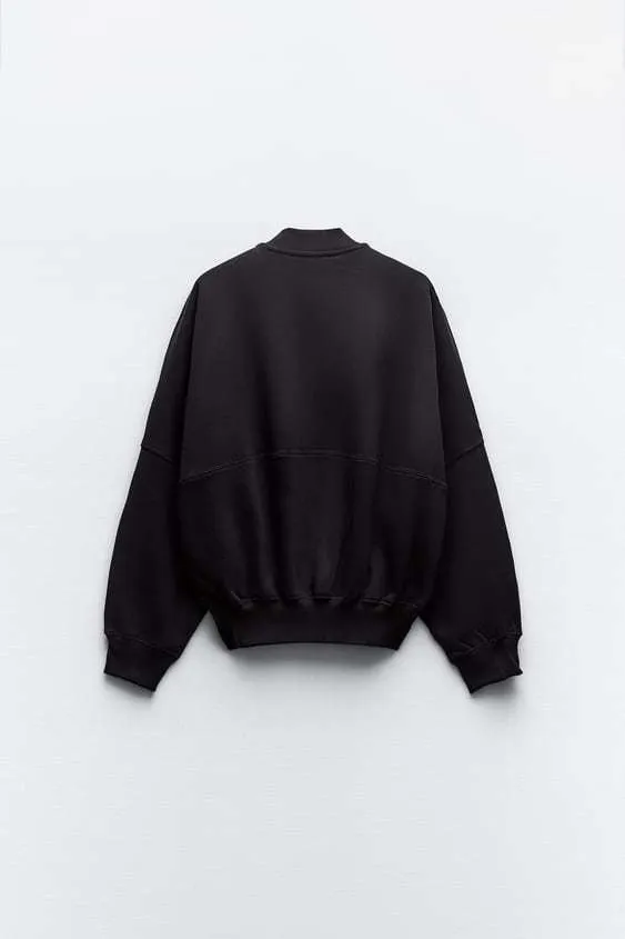 ZARA  |ZIPPERED BOMBER SWEATSHIRT